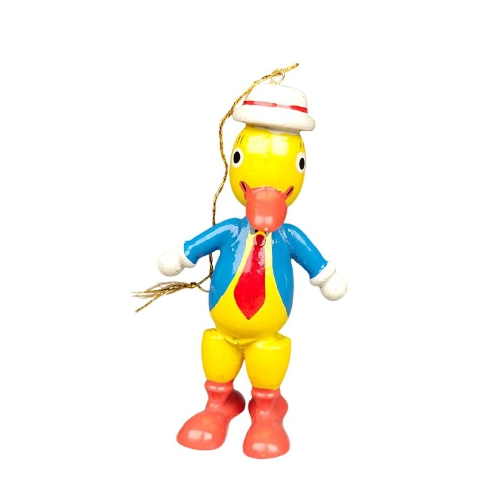 Vintage Wooden Anthropomorphic Duck Christmas Ornament Hand Painted